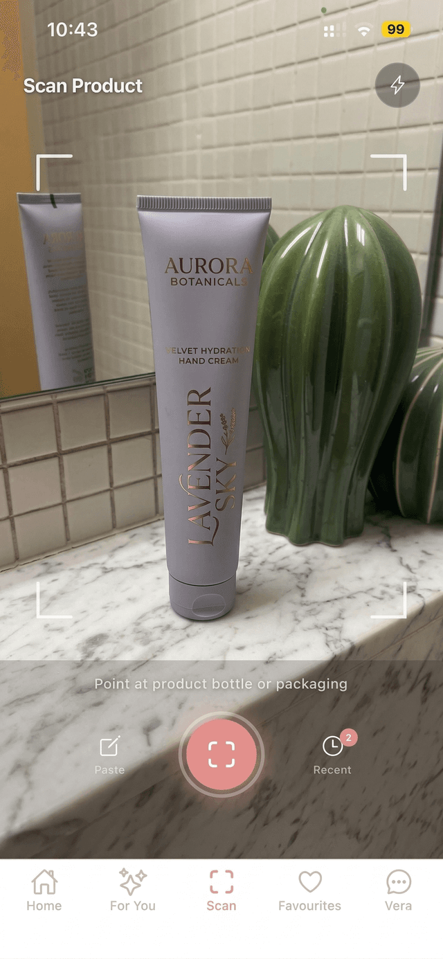 VeriMom camera scan feature analyzing a product label