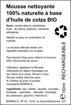 Bomdila Mousse nettoyante 100% naturelle à base d'huile de colza bio