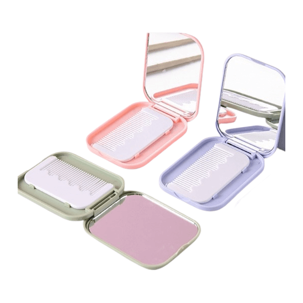 MINGXIER Pocket Mirror with Comb (Random Colour) - 1 pc