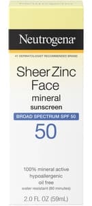 Neutrogena Sheer Zinc Fragrance Free Face Dry Touch Sunscreen Lotion SPF 50