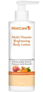WishCare Multi Vitamin Brightening Body Lotion - For Bright Skin & Intense Hydration - With 5% Vitamin C, 5% Niacinamide, Ha, Ceramide, Kakadu Plum & Turmeric